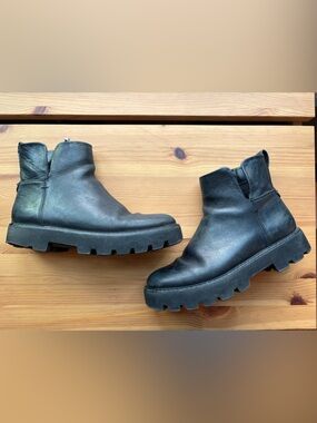 Franco Sarto Black Lug Sole Ankle Boots